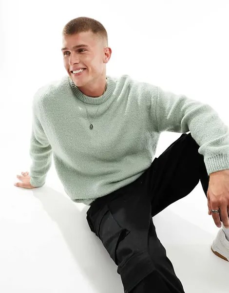 Серый шалфейный вязаный свитер оверсайз с круглым вырезом ASOS DESIGN