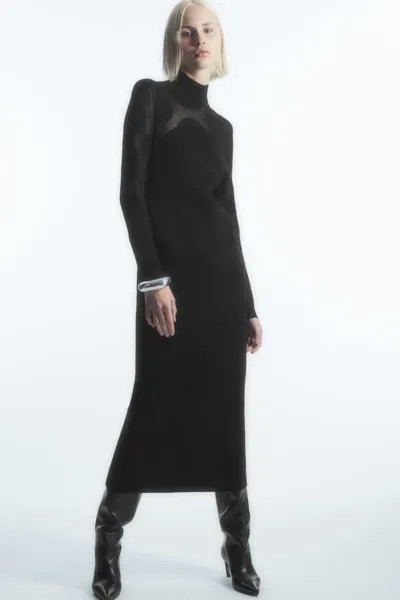 Платье макси в гороток H&M, черный