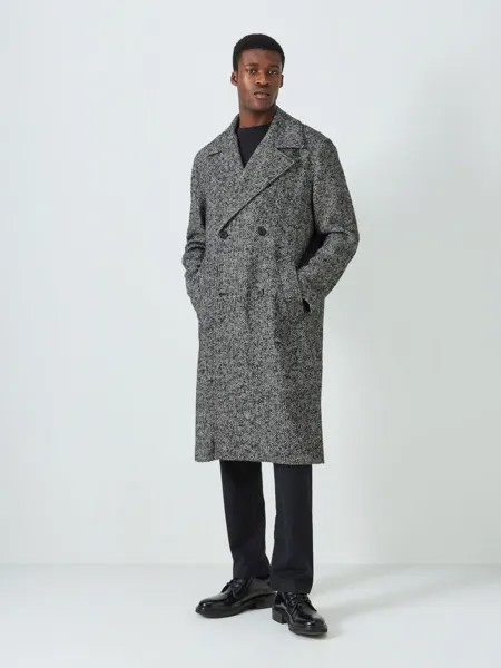 Двубортное пальто с узором в елочку John Lewis, черно-белый