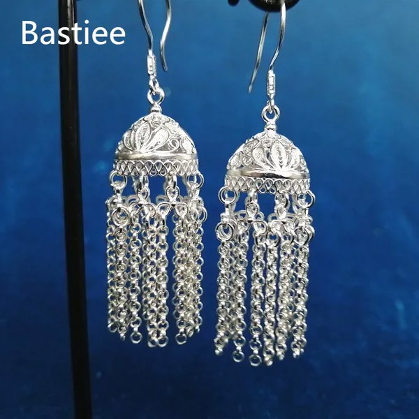 Женские серьги с кисточками Bastiee 999, серьги ручной работы из стерлингового серебра с монгольской шляпой, этнические ювелирные украшения