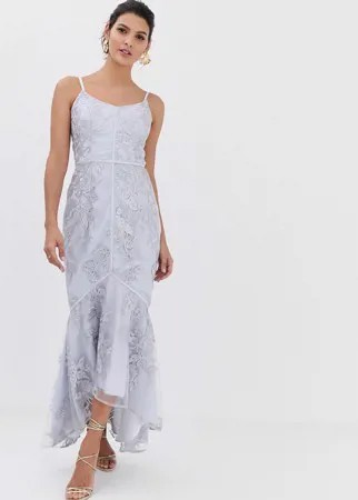 Серое платье мидакси с вышивкой и расклешенным подолом Bariano-Серый