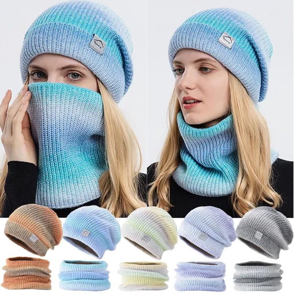 Mother CareOutdoor Теплый зимний вязаный шапочка Шапка и шарф Комплект Стильный вязаный череп шапочка для мужчин Женщины