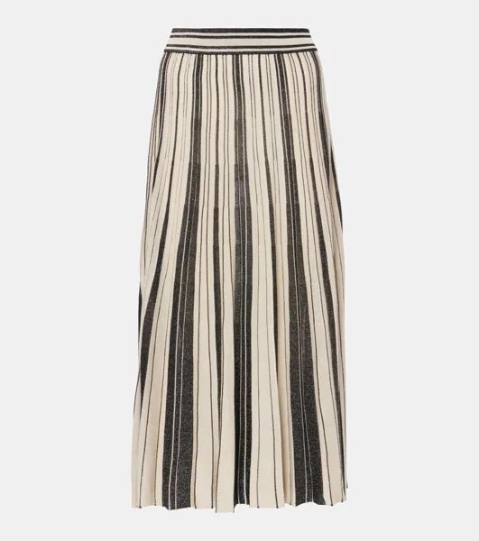 Юбка миди в полоску с плиссе Zimmermann, цвет black/gold