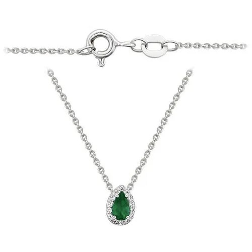Колье Эстет, серебро, 925 проба, родирование, изумруд, фианит, длина 55 см.