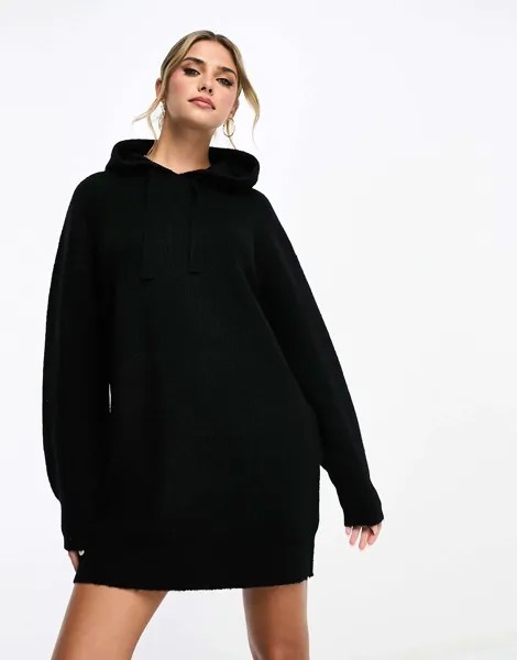 Черное вязаное платье-худи оверсайз Miss Selfridge