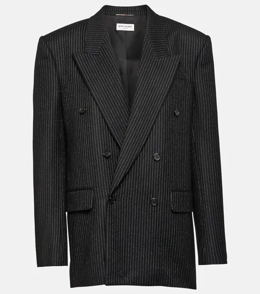 Шерстяной пиджак оверсайз в тонкую полоску Saint Laurent, черный