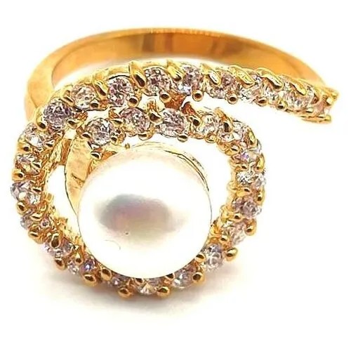 Кольцо ForMyGirl, жемчуг пресноводный, размер 17, белый, золотой