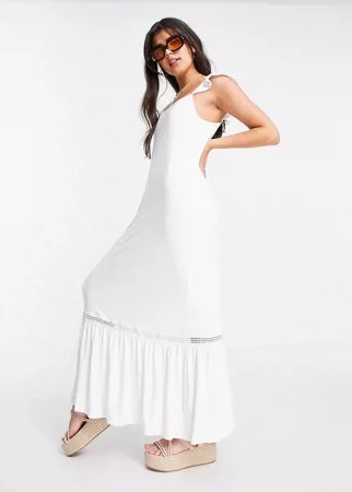 Белый сарафан макси с оборками на рукавах и кружевными вставками ASOS DESIGN