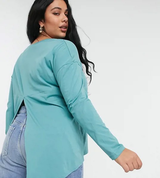 Бирюзовый лонгслив с разрезом на спине ASOS DESIGN Curve-Зеленый цвет