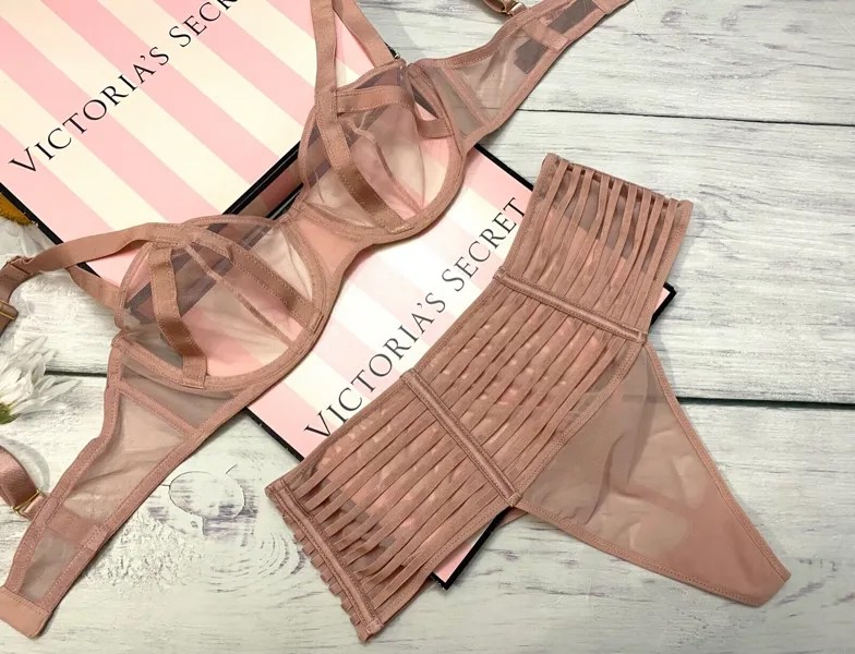 Victorias Secret Luxe Сетчатый бюстгальтер без подкладки на бретельках без подкладки Demure Pink