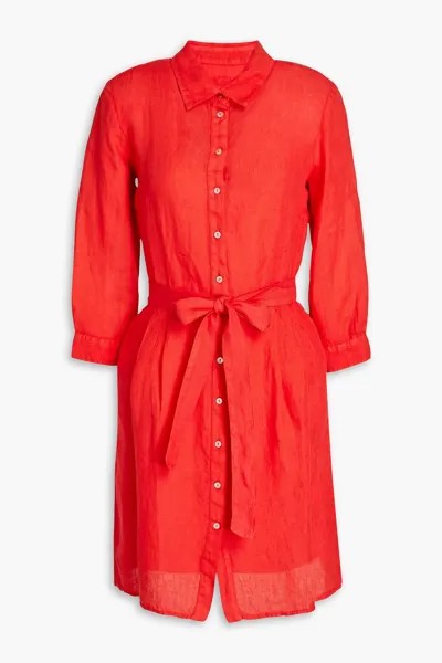 Платье-рубашка мини со складками из льна 120% LINO, красный
