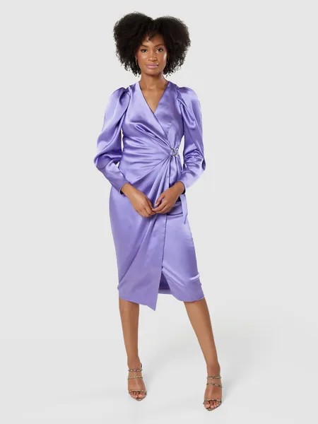 Атласное платье с узлом на талии Closet London, фиолетовое