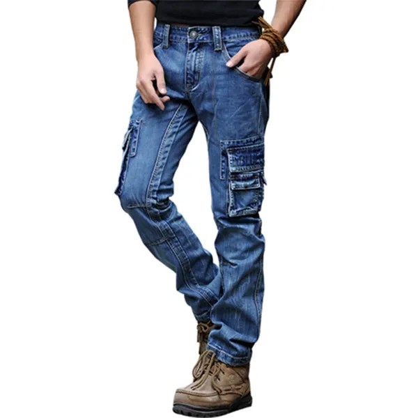 Джинсы-карго Mcikkny мужские в стиле ретро, узкие брюки из денима с эффектом потертости и множеством карманов, брендовая Дизайнерская верхняя о...