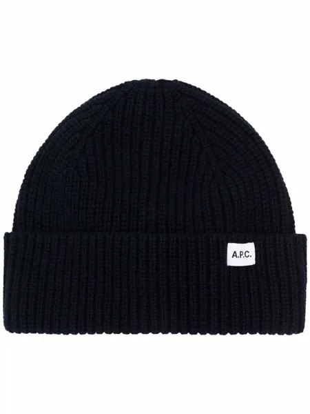A.P.C. шапка бини в рубчик с нашивкой-логотипом