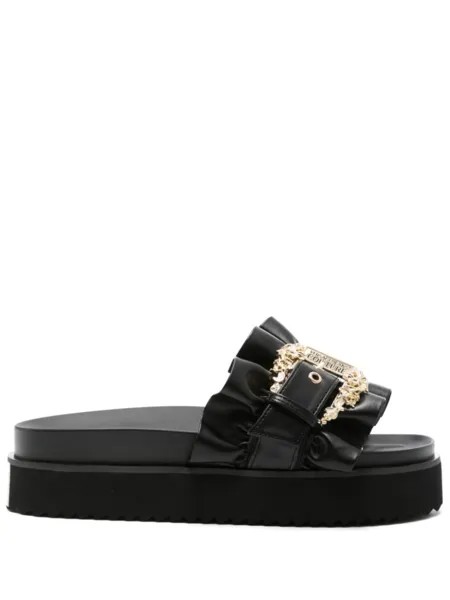 Versace Jeans Couture шлепанцы с оборками и логотипом, черный