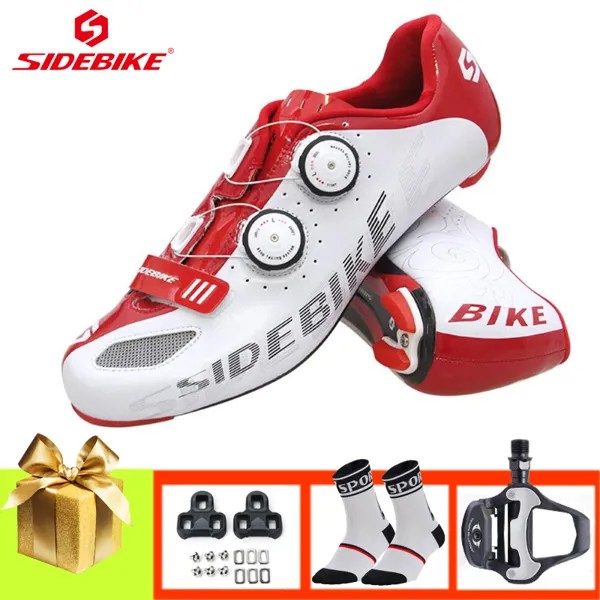 Ссветильник кие велосипедные ботинки SIDEBIKE из углеродного волокна, дорожные Мужские дышащие велосипедные гоночные самоблокирующиеся кросс...