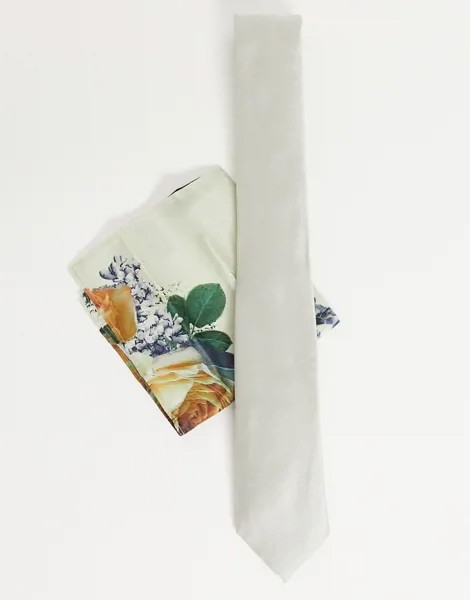 Светло-бежевые галстуки с цветочным принтом River Island-Белый
