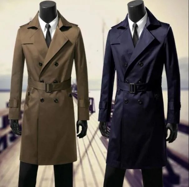 Тренчкот мужской двубортный, приталенное пальто с длинным рукавом, весна-осень, размеры s-9xl, m1237, коричневый синий