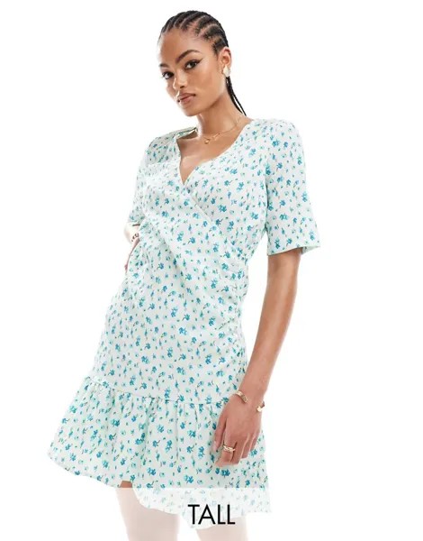 Голубое платье мини с запахом спереди Vero Moda Tall