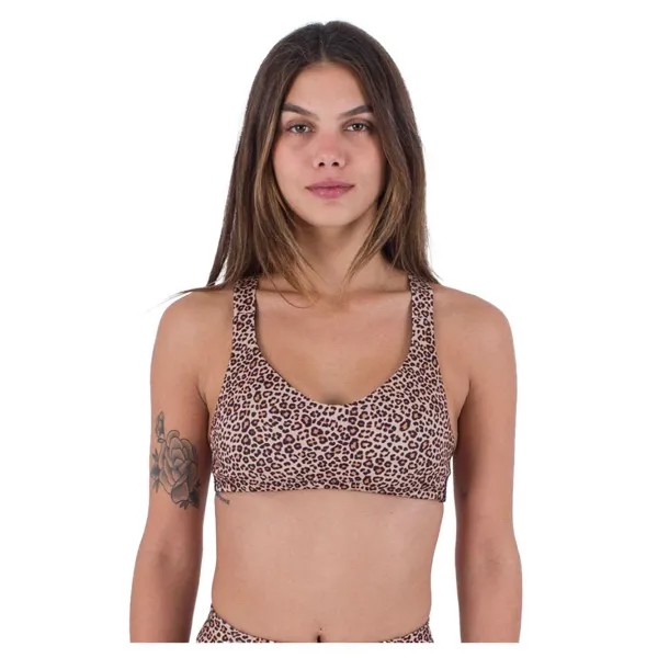 Топ бикини Hurley Max Leopard Cross Back, коричневый