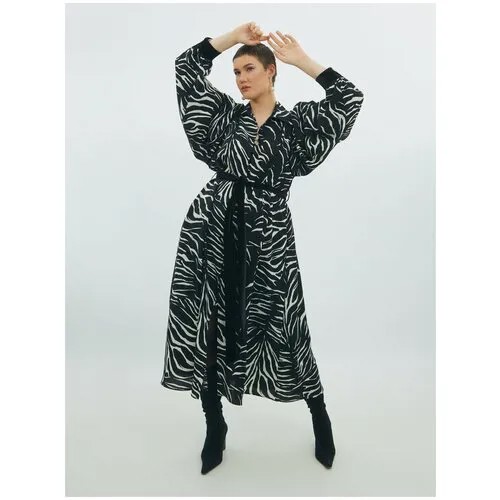 Платье-рубашка MAT fashion, длинное, с поясом, принт зебра, большие размеры (50-60)