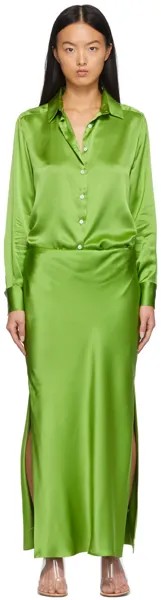 Зеленое косое платье-рубашка на пуговицах Christopher Esber