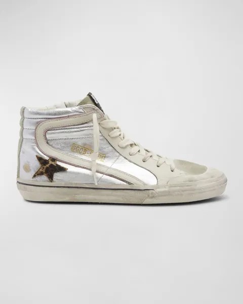 Кроссовки Slide Mid-Top из металлизированной кожи Golden Goose