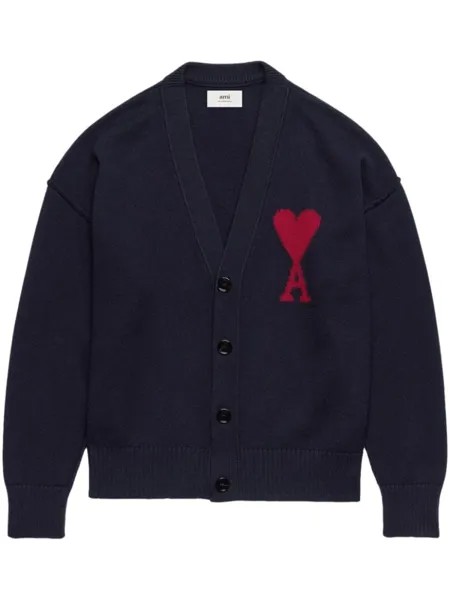 AMI Paris шерстяной кардиган с монограммой Ami de Coeur, синий