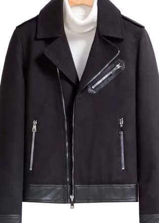 Для мужчины Байкерская куртка на молнии из смесовой шерсти без свитера