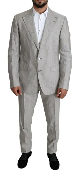 DOLCE - GABBANA Костюм NAPOLI, льняной серый однобортный костюм из 2 предметов EU50/US40/L $2700