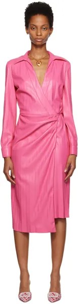 Розовое платье-миди из искусственной кожи MSGM