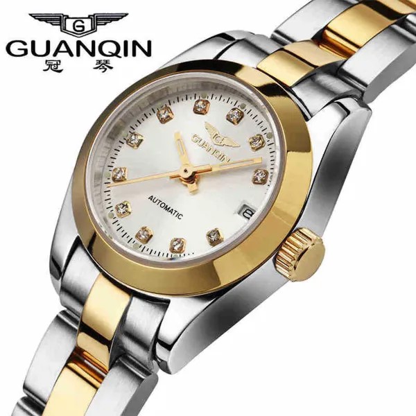 Часы наручные GUANQIN женские механические, брендовые светящиеся люксовые, со стразами, для девушек, 2020