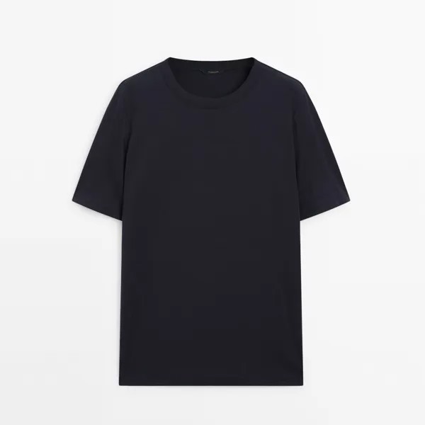 Футболка Massimo Dutti Short Sleeve Cotton Blend, темно-синий
