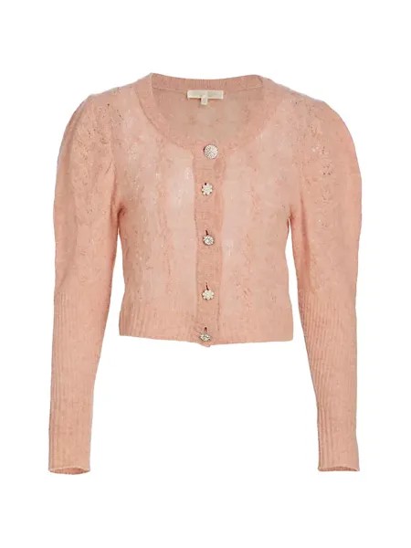 Укороченный кардиган из березовой шерсти Loveshackfancy, цвет raspberry cream