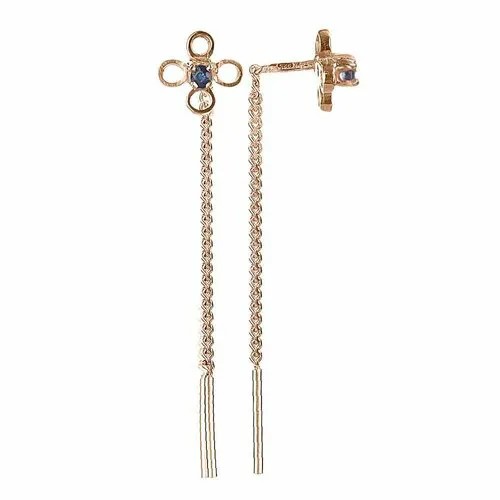 Серьги цепочки CORDE, серебро, 925 проба, золочение, сапфир, размер/диаметр 8 мм, длина 5 см, синий