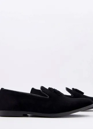 Черные бархатные слиперы с кисточками Truffle Collection-Черный цвет