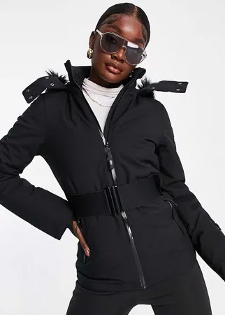 Горнолыжная куртка с поясом и капюшоном из искусственного меха ASOS 4505 Tall-Черный цвет