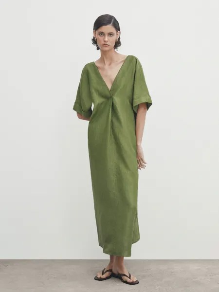 Платье-туника с эффектом складки Massimo Dutti, зеленый