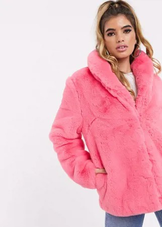 Розовое меховое oversize-пальто Missguided-Розовый