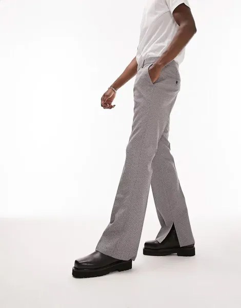 Черно-белые структурированные расклешенные брюки прямого кроя Topman