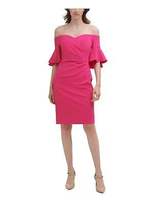 Женское розовое платье-футляр выше колена с рукавами-колокольчиками CALVIN KLEIN на работу 16