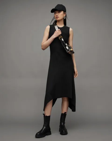Асимметричное платье миди Gia в рубчик AllSaints, черный