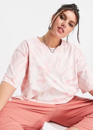 Oversized-футболка кораллового цвета с принтом тай-дай ASOS DESIGN Curve-Голубой