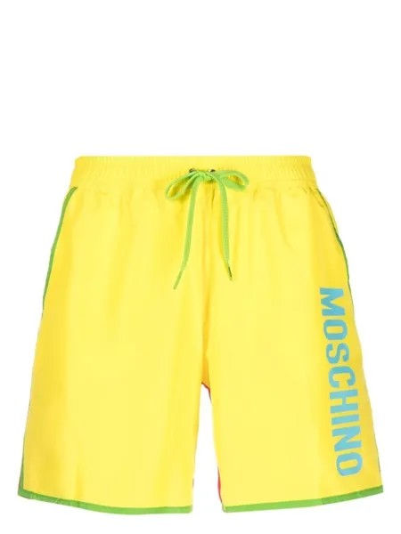 Moschino плавки-шорты в стиле колор-блок с логотипом, желтый