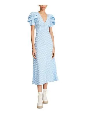 BETSEY JOHNSON Женское синее платье миди с короткими рукавами и застежкой на кнопках XS