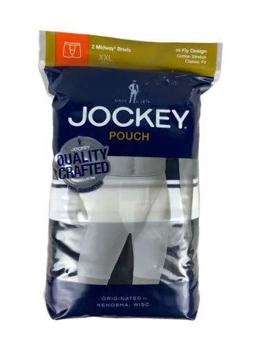 NEW Jockey Pouch 2 Pack Midway Briefs Black Mens Size 2XL 44-46 Classic Fit