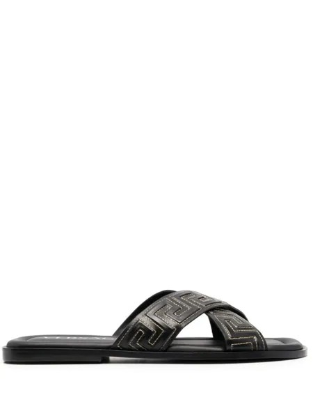 Versace шлепанцы с узором Greca, черный