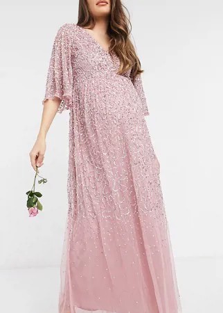 Розовое платье макси с глубоким вырезом и пайетками Maya Maternity Bridesmaid-Розовый