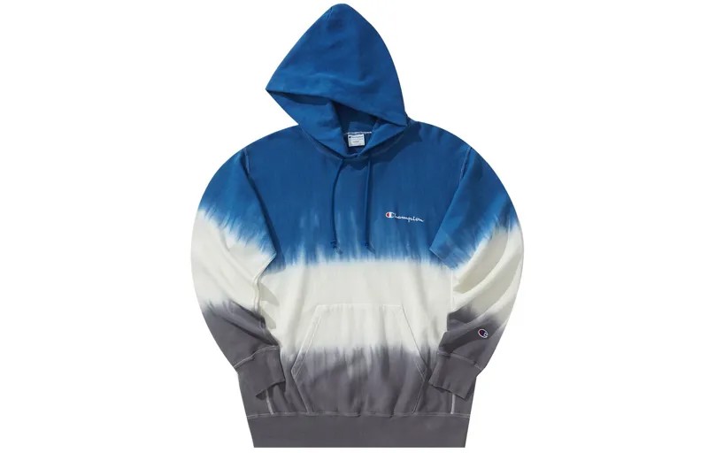 Худи Champion Tie Dye FW21 с принтом и обратным переплетением, синий/белый/серый
