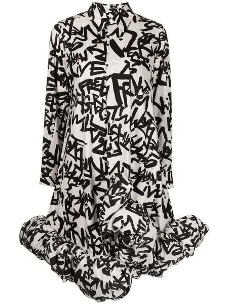 Comme Des Garçons рубашка с графичным принтом и оборками
